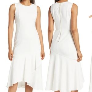 Calvin klein white dress Asymmetrical ruffle midi dress sleeveless size 16 new